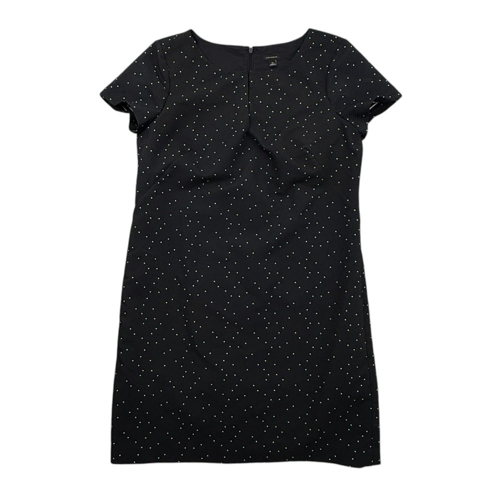 Ann Taylor Dress Womens 14 Black Polka Dot Sheath Short Sleeve Silk Blend